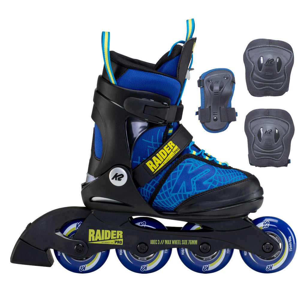 Patins et protections K2 Raider Pro Pack Junior youth kids inline skating pack with protective gear and adjustable inline skates