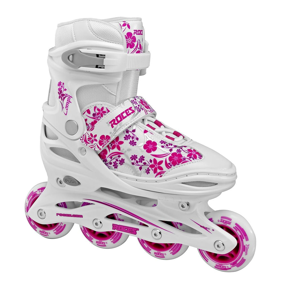 Patin à roues alignées junior pour fille ajustable Roces Compy 8.0 blanc et rose